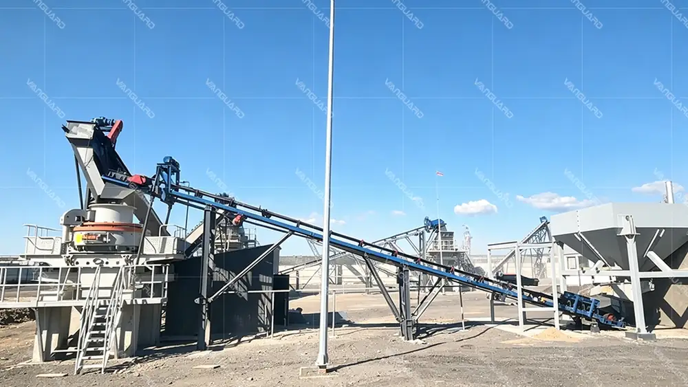 Manufactured sand production site from cobblestone