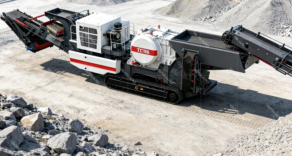 Mobile crusher job site and repositioning