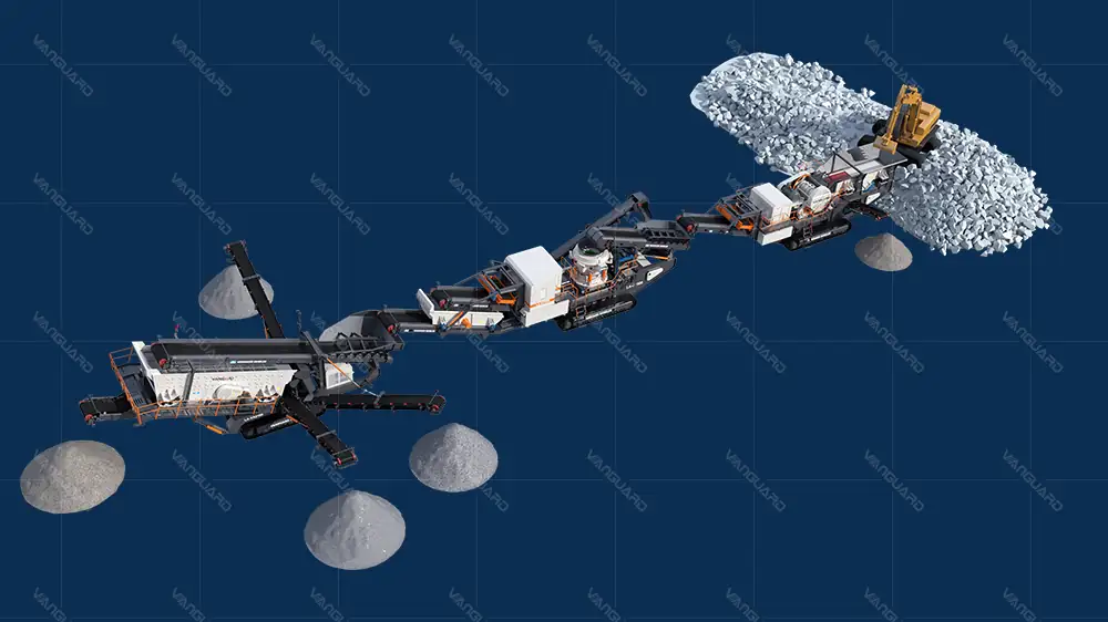 Integrated feeding, crushing and conveying flow on a mobile plant