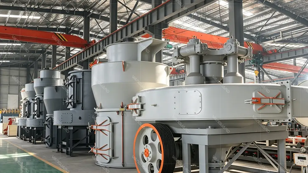 Close-up of grinding roller and ring wear parts and maintenance